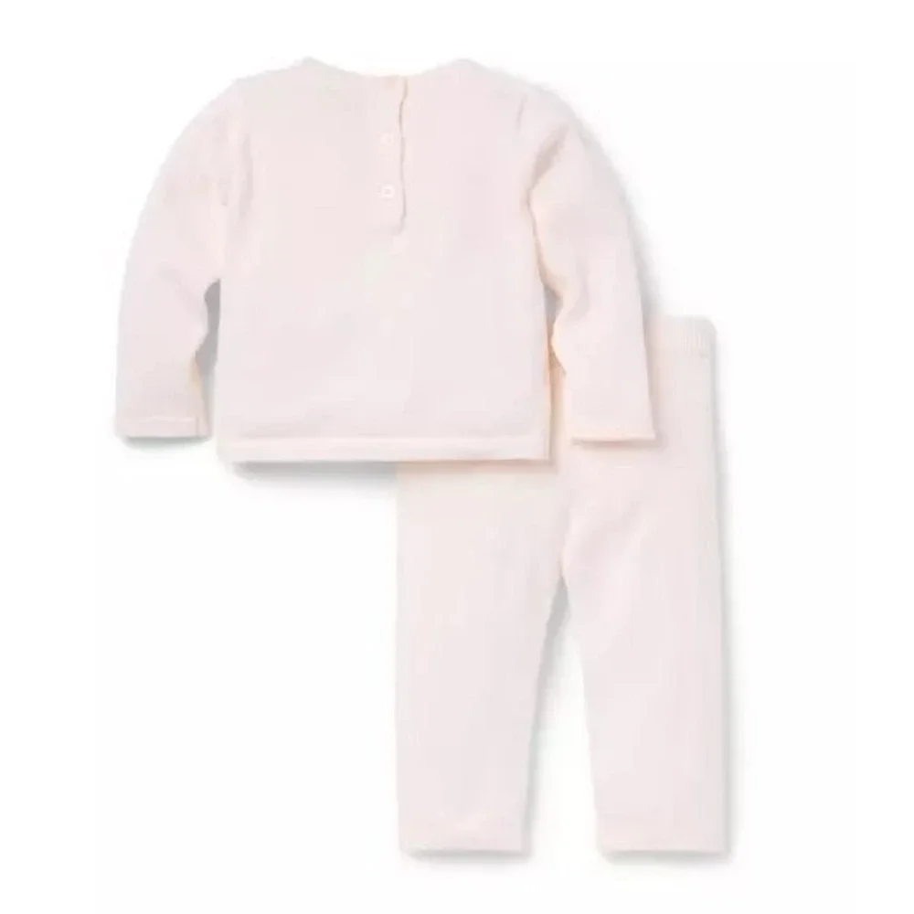 Janie and Jack Baby Eyelet Trim Matching Sweater Set Pink Blossom Size 0-3 month
